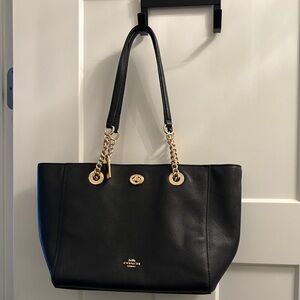 Coach Black Tote with Gold Accents
